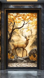 金秋鹿影玄关艺术装饰画