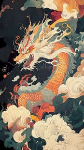 中式祥龙遨游云海图
