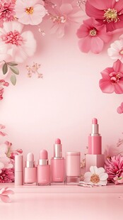 粉色系美妆与花卉梦幻组合