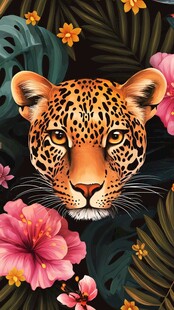 豹与繁花的丛林梦幻邂逅