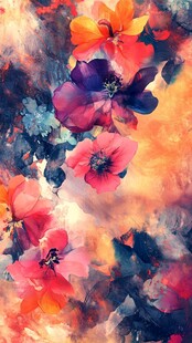 绚丽水彩花卉梦幻图景