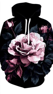 黑色花卉连帽卫衣图案