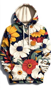 花卉图案连帽卫衣