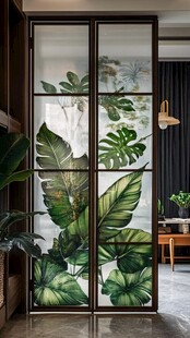 绿植图案玻璃隔断门