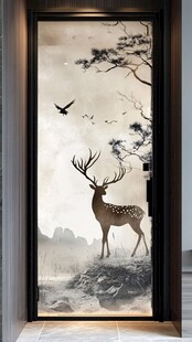 中式玄关处的鹿景艺术画