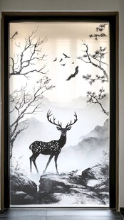 中式山水鹿影玄关装饰画