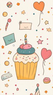 可爱卡通风生日纸杯蛋糕图案