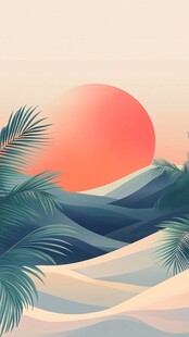 日落沙滩与棕榈树美景