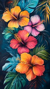 热带扶桑花卉插画