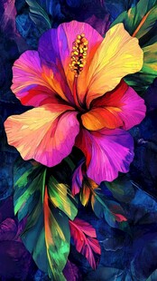 绚丽多彩的木槿花绘画