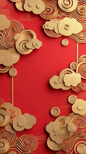 红底金云中式装饰背景
