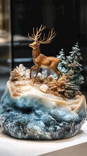 麋鹿摆件 冰雪山林中的灵动风景