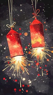 喜庆双响爆竹绽放烟火