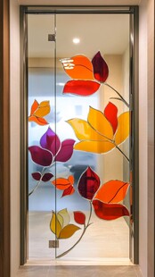 彩色秋叶玻璃门艺术装饰