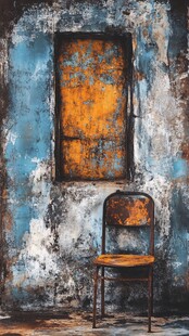 破旧墙边的复古椅子