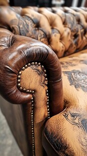 复古雕花真皮沙发细节