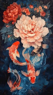牡丹锦鲤图