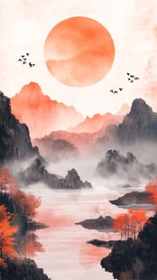 秋日山水间的壮丽日落