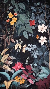 繁花绿植的暗夜梦幻图景