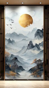 中式山水玄关壁画意境美
