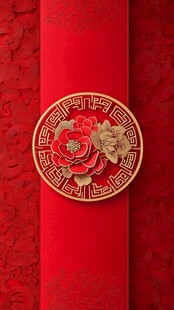 中式红底金饰花卉装饰图案