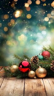 圣诞装饰摆于木桌背景中
