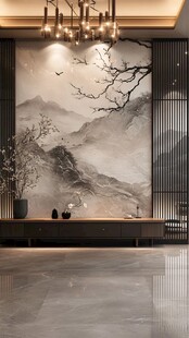 中式水墨风客厅玄关景致