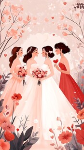 新娘与伴娘的浪漫花卉时刻