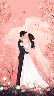 浪漫婚礼中的甜蜜新婚夫妇