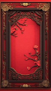 中式红底雕花边框装饰图