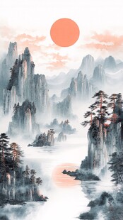 水墨山水间的壮丽日出