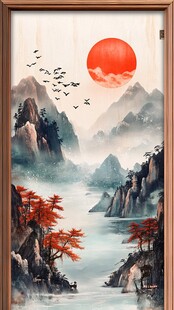 旭日映山川飞鸟共舞图