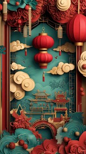 中式传统节日喜庆装饰图景