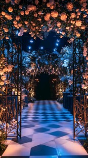 梦幻蓝粉花卉婚礼通道