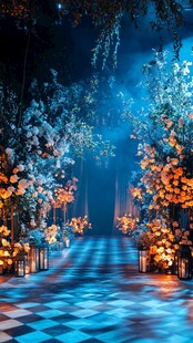 梦幻蓝调花卉婚礼通道