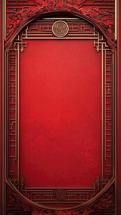 中式红底古典雕花边框背景