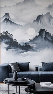 中式水墨山水风客厅背景墙