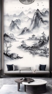 中式水墨山水客厅背景墙