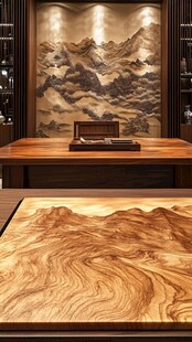 中式山水纹理实木办公场景