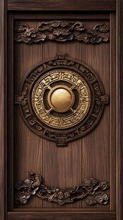 中式雕花木门上的精致门环