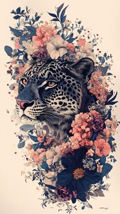 花簇中的优雅黑豹