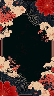 中式花卉边框古风背景图