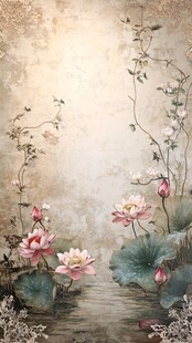 古典风荷花藤蔓背景图