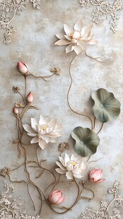 中式风立体荷花装饰图案