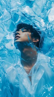 水中少年的梦幻蓝色瞬间