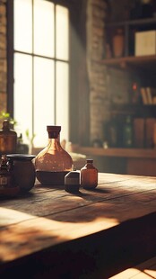复古室内的瓶罐静物光影