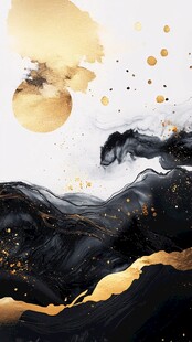 水墨金韵抽象山水意境图