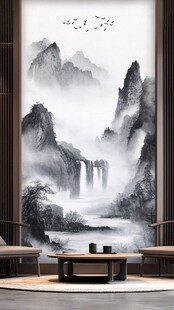 中式水墨山水玄关装饰画