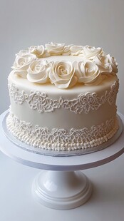 优雅白玫瑰裱花婚礼蛋糕