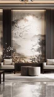 中式客厅 水墨山水装饰意境美